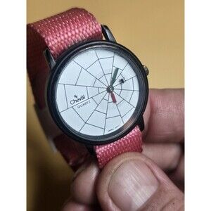 Vintage Cheval Moving Spider Quartz Watch. Pink Nato-style Band. New Battery